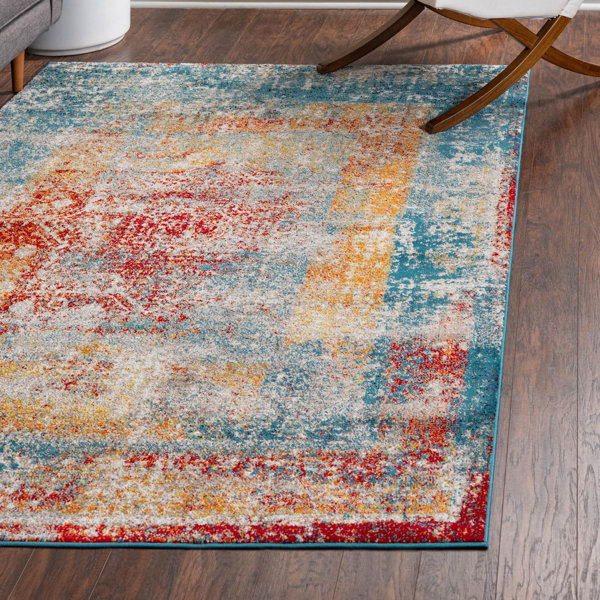 Bungalow Rose Hartell Oriental Blue/Orange/Red Area Rug & Reviews Wayfair